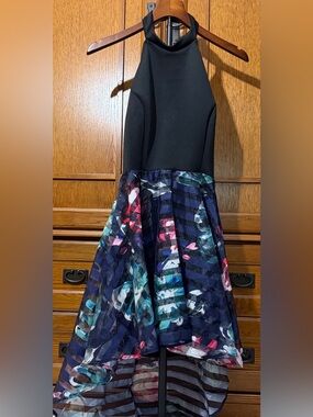 NWT Hot Gal High-Low Halter Watercolor Floral Stripe Skater Hoco Cocktail Dress